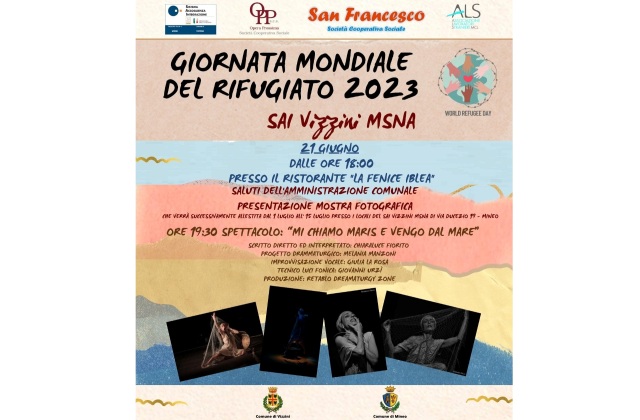 Oggi a Mineo il SAI “Vizzini MSNA” celebra la Giornata Mondiale del Rifugiato, con ALS MCL Sicilia e le Coop. ‘Opera Prossima’ e ‘San Francesco’. Previste una mostra e la pièce teatrale “Mi chiamo Maris e vengo dal mare”