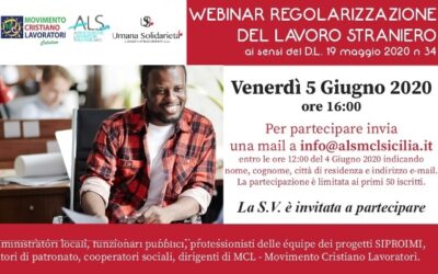 ALS-MCL Sicilia: webinar su Regolarizzazione lavoro straniero, venerdì 5 giugno, ore 16